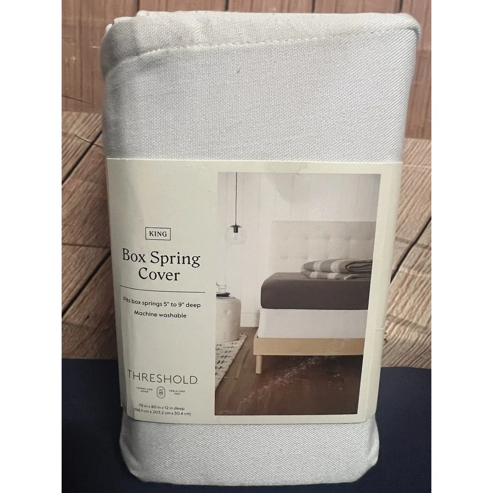 Threshold Box Spring Cover King Solid White Fits 5